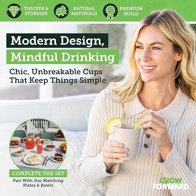 Grow Forward Premium Wheat Straw Cups - 13 & 20 oz Unbreakable BPA Free Hard Plastic Cups - Reusable Lightweight Plastic Drinking Glasses for Kitchen, Outdoor, Water, Camping, RV - Tropical