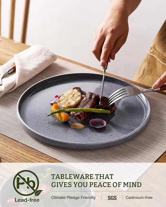 Famiware Annecy Plates and Bowls Sets, Service for 4 (16 Pieces), Dinnerware Sets with Pasta Bowls, Microwave and Dishwasher Safe Dishes Set, Chip and Scratch Resistant, Misty-Blue