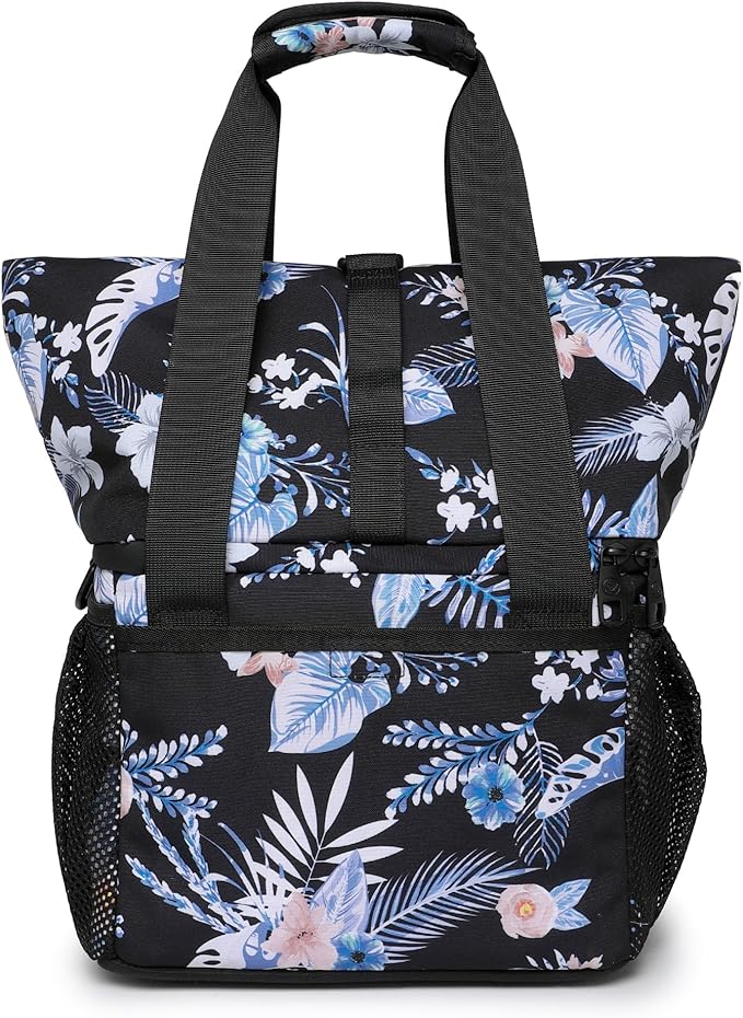 SUNNY BIRD Dual Compartment Lunch Bag Insulated Lunch Box for Women and Men (Hibiscus)