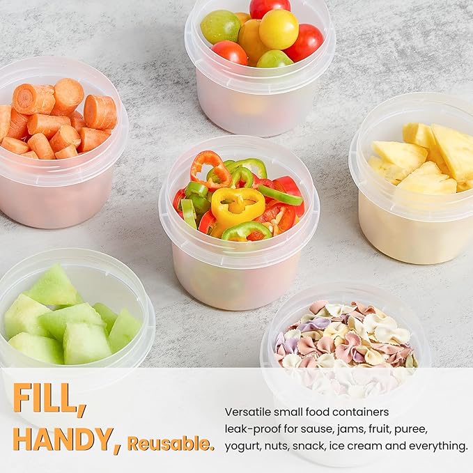 TUZAZO 12 Oz Food Storage Containers with Screw Lids, 12-Count Reusable Small Plastic Soup Containers for Portion and Meal Prep | Microwave-, Freezer-, Dishwasher-Safe | BPA Free