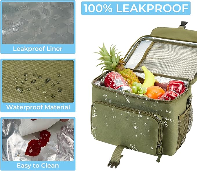 Ronyes Tactical Lunch Box for Men,Large Insulated Lunch Bag with Shoulder Strap,Heavy Duty lunchbox Cooler MOLLE Webbing, Leakproof Pail for Work Camping Fishing-Green