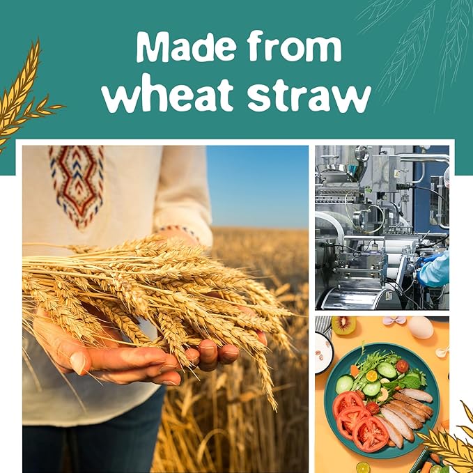 Teivio 32-Piece Kitchen Plastic Wheat Straw Dinnerware Set, Service for 8, Dinner Plates, Dessert Plate, Cereal Bowls, Cups, Unbreakable Colorful Plastic Outdoor Camping Dishes,Coastal