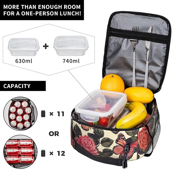 Butterfly Insulated Lunch Box for Women Men Butterfly Lunch Bag for Work,Picnic,Travel,Hiking,Beach Polyester