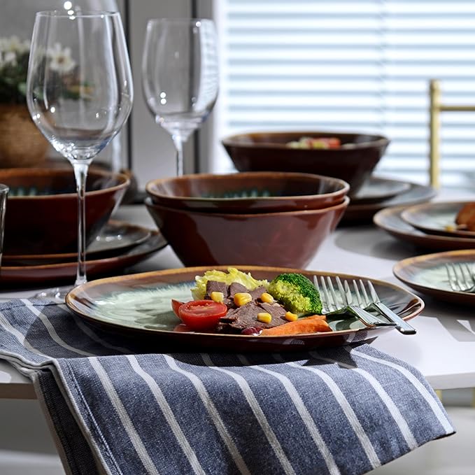 Melamine Dinnerware Sets,12Pcs Plate and Bowl Set,Unbreakable and Lightweight Dish Set,Great for Camping and RV,BPA free,Dishwasher Safe(Sandy Brown)