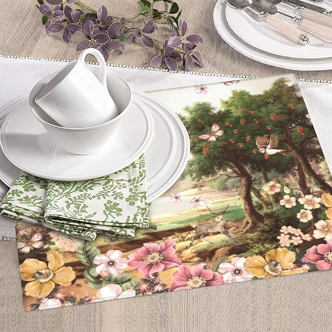 Retro Country Woods Deer Dish Drying Mat 16x18 Inch, Microfiber Absorbent Fast Dry Mat Flowers Butterfly Large Dish Mat Drying Kitchen Mat, Kitchen Drying Pad for Kitchen Counter Coffee Bar Decor