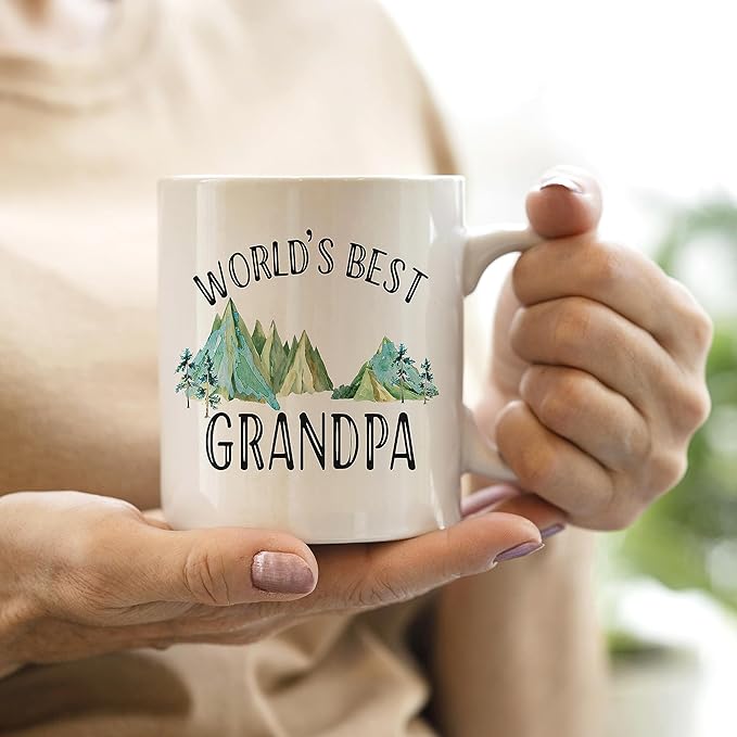 QASHWEY Grandpa Coffee Mug, Grandpa Gifts, BestGrandpa Mug, GrandpaCoffee Mugs Tea Cup Gifts for GrandpaPapa Dad Men, World’s Best GrandpaCoffee Cups Ceramic 11oz