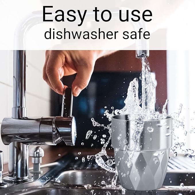 Beasea Stainless Steel Cup, 10 oz Set of 4 Stackable Stainless Steel Insulated Cups, Small Metal Cup Double Wall Tumbler Vacuum Metal Drinking Glasses for Home Restaurant Outdoors Camping Party