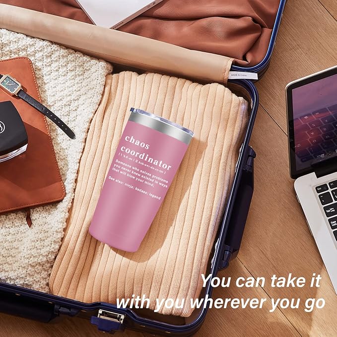Chaos Coordinator Tumbler Cup, Christmas Gifts for Women,Unique Gift Idea for Employee,Boss Lady,Teacher,Office,Gifts for Mom,Coworker Gift,Birthday,Thank You for Women,20 oz Pink Mug