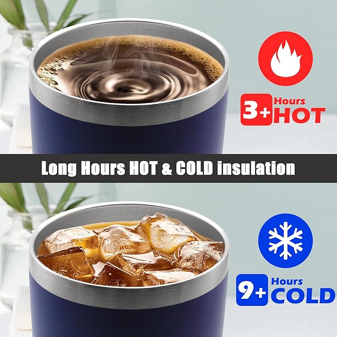 20 oz Tumbler Coffee Tavel Tumblers Bulk with Lid Stainless Steel Double Wall Vacuum Insulated Mug Powder Coated Cups fit Car Cupholder for Hot and Cold - Navy, 12Pack