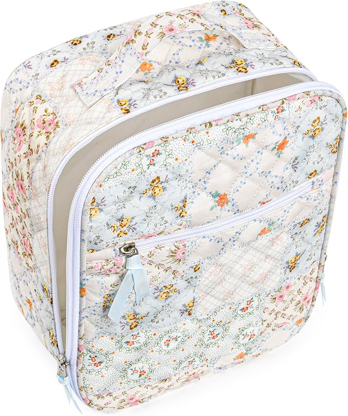 Aileam Lunch Box Lunch Bag for Women Cute Girls Insulated Womens Lunch Bag For Work Quilted Large Capacity Reusable Insulated Cooler for Work School Picnic Travel Patchwork Flowers