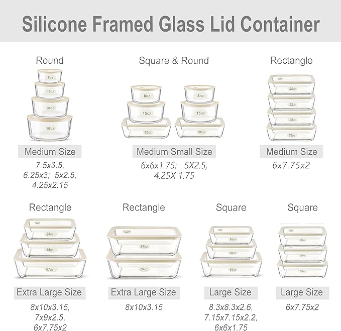 Urban Green Glass Food Container Set with Silicone Glass Lid, 3 Pack, Airtight, LeakProof, 100% Plastic Free, Meal Prep Containers (White Color)