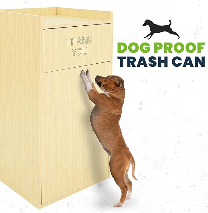 Alpine Restaurant Trash Can Cabinet with Tray Holder - Thank You Trash Can, Commercial 40 Gallon Garbage Can Cabinet for Restaurants, Cafeterias (Oak)