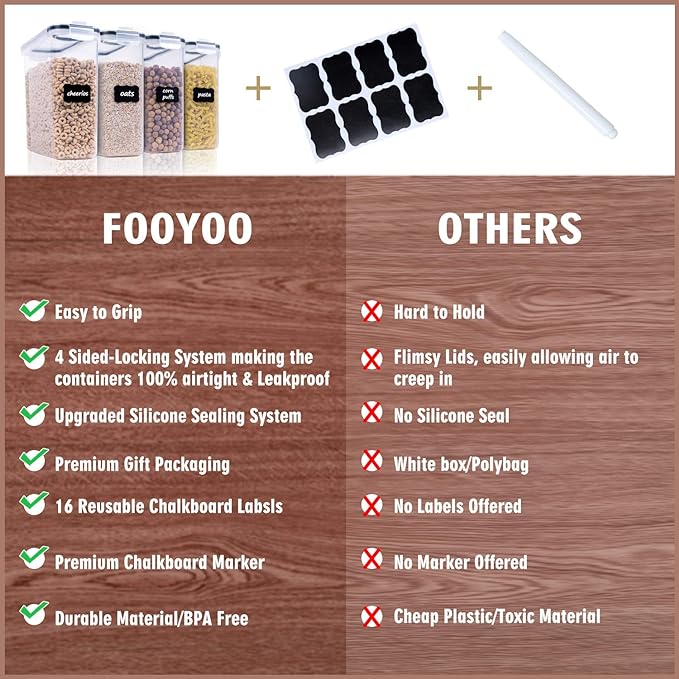 Cereal Containers Storage Set - 4 Piece Airtight Large Food Storage Containers(135.2oz), BPA Free Dispenser Plastic Cereal Storage Containers