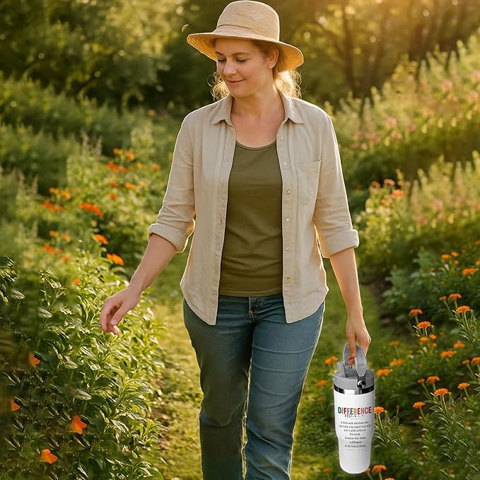 Difference Maker 30oz Tumbler with Handle – Stainless Steel Insulated Travel Tumbler for Women – Motivational Coffee Cup with Lid – Large Capacity Gift for Mom, Friends, Coworkers