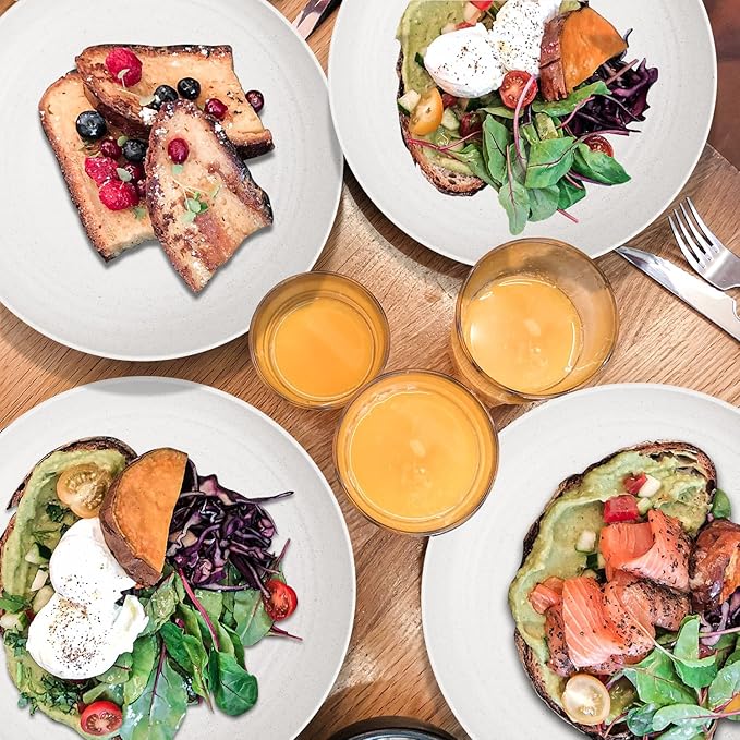 Wheat Straw Plates - 8 Inch Unbreakable Dinner Plates Set of 8 - Dishwasher & Microwave Safe Plastic Plates Reusable for Kitchen,R.V. (White)