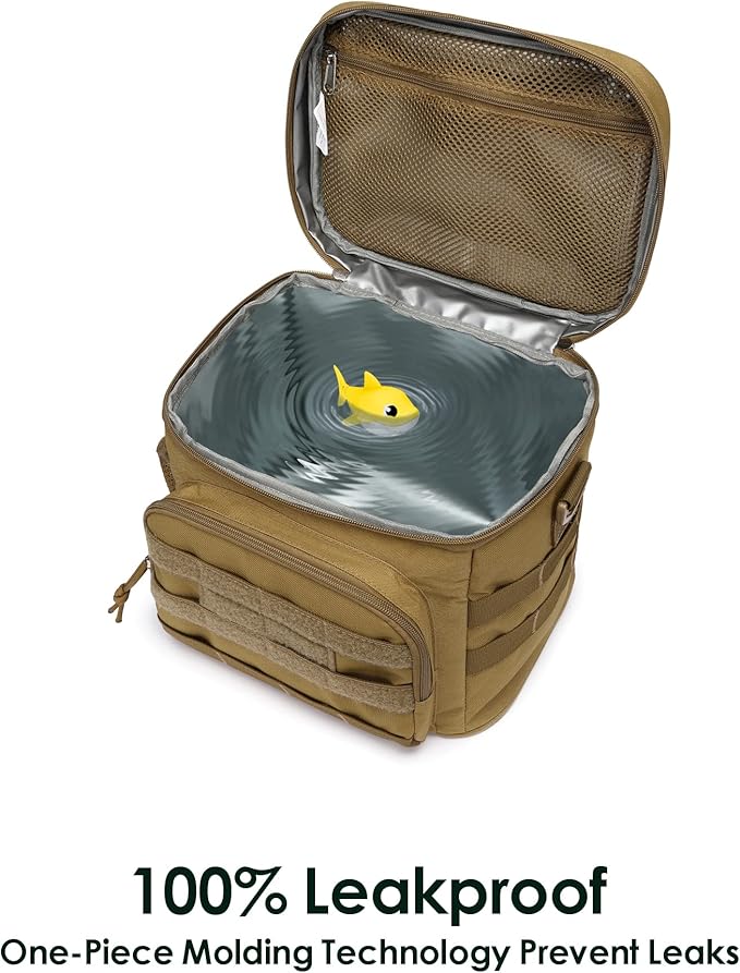 TACTICISM Lunch Box for Men - 12L/20L/25L Tactical Lunch Bag Adult - MOLLE Insulated Leakproof Lunch Pail with Detachable Water Bottle Pouch - Lunch Cooler for Work and Outdoors, Brown