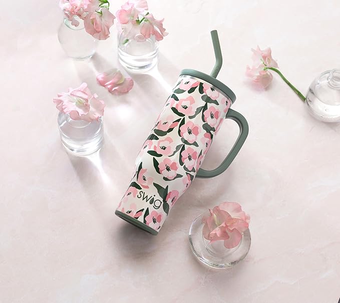 Swig Life 40oz Mega Mug, 40oz Tumbler with Handle and Straw, Extra Large Insulated Tumblers, Cup Holder Friendly Travel Mug (Sweet Pea)