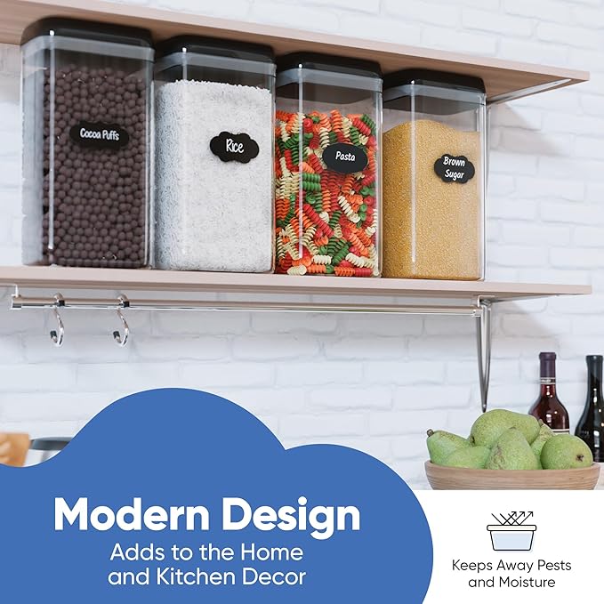 Chef's Path Airtight Food Storage Boxes with Labels - Kitchen Storage - Flour, Cereal, Pasta - Plastic Storage Boxes with Lids (4pcs-3.2L)