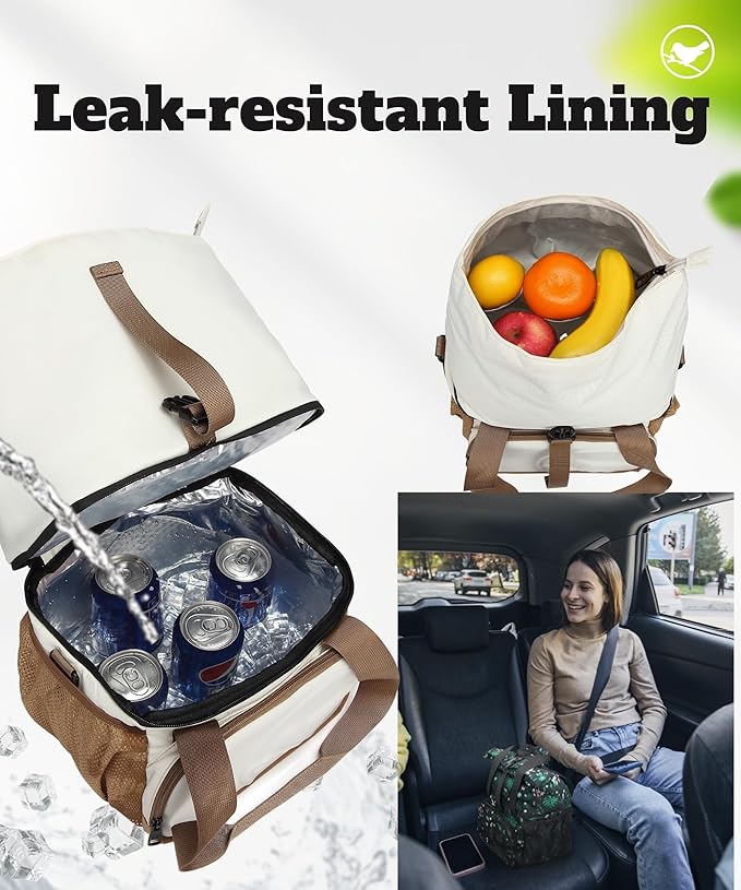 SUNNY BIRD Dual Compartment Lunch Bag Insulated Lunch Box for Women and Men (Ivory White 01)