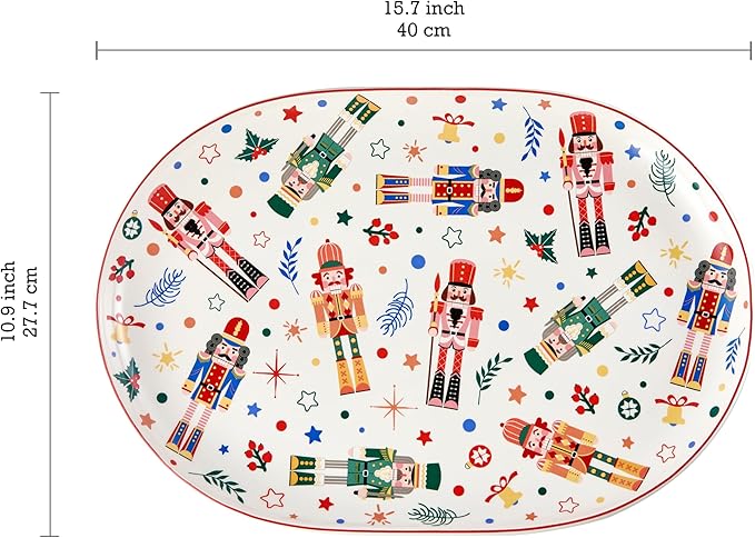 Bico Christmas Soldier Ceramic 16 inch Ceramic Oval Platter, for Serving Turkey, Steak, Salad, Microwave & Dishwasher Safe