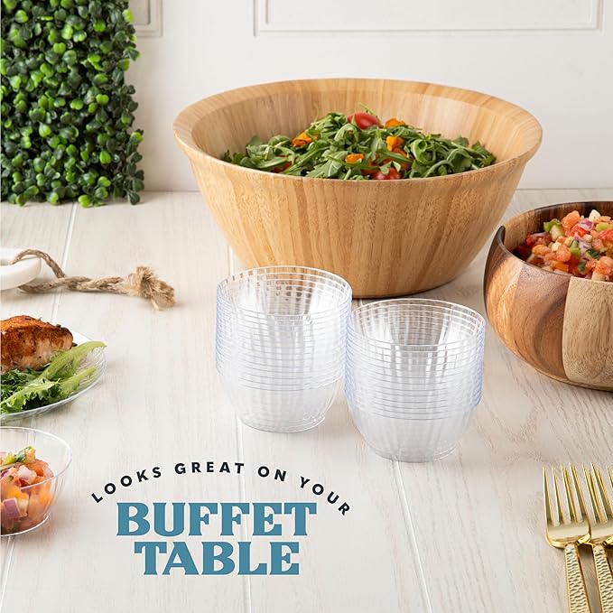 PLASTICPRO 60 Pack Crystal Like Clear Disposable Plastic Plates Dinner Plates 6 ounce Bowls for Special Occasions Parties