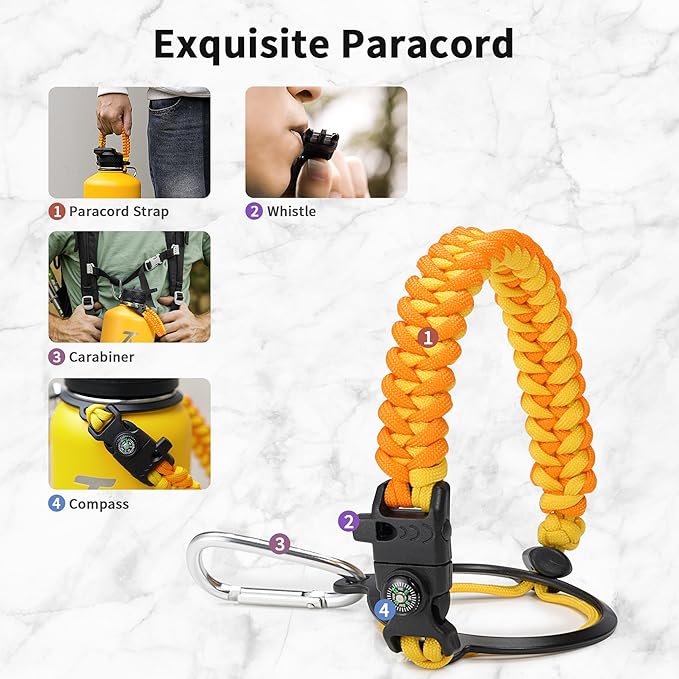 Trebo 128 oz 1 Gallon Water Bottle Insulated with Paracord Handle and Straw,Vacuum Stainless Steel Large Water Jug Keep Cold 48 Hours,Water Flask with 3 Lids for Men Women Sports,Gym, Orange