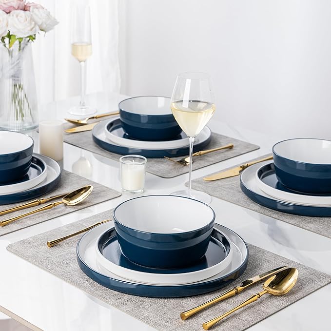 AmorArc Ceramic Dinnerware Sets for 6, 18 Piece Stoneware Plates and Bowls Set, Chip and Crack Resistant Plates Set, Dishwasher & Microwave Safe Ceramic Dishes - Service for 6