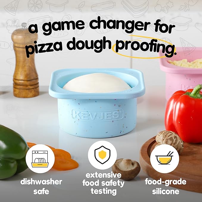 1000ml PLUS Individual Pizza Dough Proofing Containers with Airtight Lids – Food Grade Silicone, Freezer/Fridge/Dishwasher Safe – For Margherita, Pepperoni, Neapolitan Pizza – 2 Pack (Aqua)
