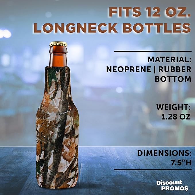 10 Neoprene Zippered Beer Bottle Coolies Pack - Sharkskin Rubber Bottom - Camo3
