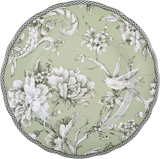 222 Fifth Adelaide Sage Porcelain 12-Piece Dinnerware Set – Service for 4, Includes Dinner Plates, Salad Plates & Cereal Bowls, Durable Porcelain, Dishwasher Safe, for Everyday Dining & Entertainment