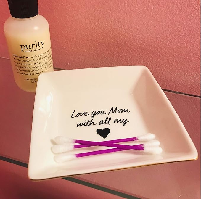 Simply Charmed Love You Mom Jewelry Dish - Christmas or Birthday Gift - Elegant Trinket Tray and Ring Holder - Gifts for Mom from Daughter or Son