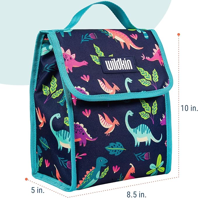 Wildkin Kids Insulated Lunch Bag – Reusable, Ideal for Hot/Cold Snacks, School & Travel - Darling Dinosaurs