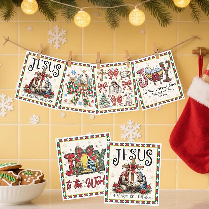 Christmas Swedish Dishcloths for Kitchen - 6PCS Nativity Christmas Swedish Cloths for Washing Dishes, Xmas Reusable Dish Towels, Holiday Washable Cleaning Sponge Gifts for Home Fast Drying