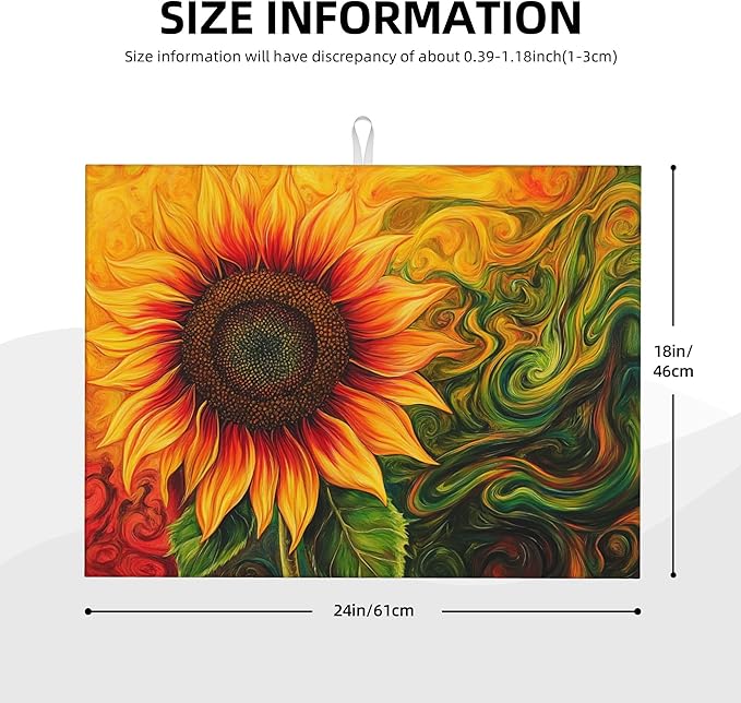 Watercolor Sunflower Dish Drying Mat for Kitchen Counter Microfiber Super Absorbent Non-Slip Dish Drying Pad for Countertops Dishes Utensils Stylish Quick-Dry Machine Washable 18x24 Inch