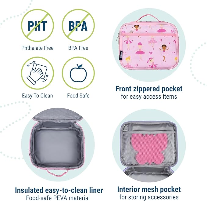 Wildkin Kids Insulated Lunch Box – Durable and Reusable for School & Travel - Ballerina