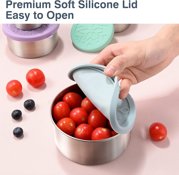 Stainless Steel Containers with Lids - Stackable Toddler Snack Containers, 18/8 Stainless Steel Lunch Box for Kids Adults, Leakproof Metal Food Storage Containers (4Pack: 3oz, 7oz, 13oz, 22oz)