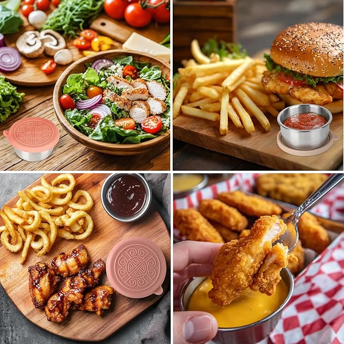 6x1.6 Oz Salad Dressing Containers With Lids, Stainless Steel Small Condiment Containers with Leakproof Silicone Lids, Reusable Sauce Containers for Lunch Boxes