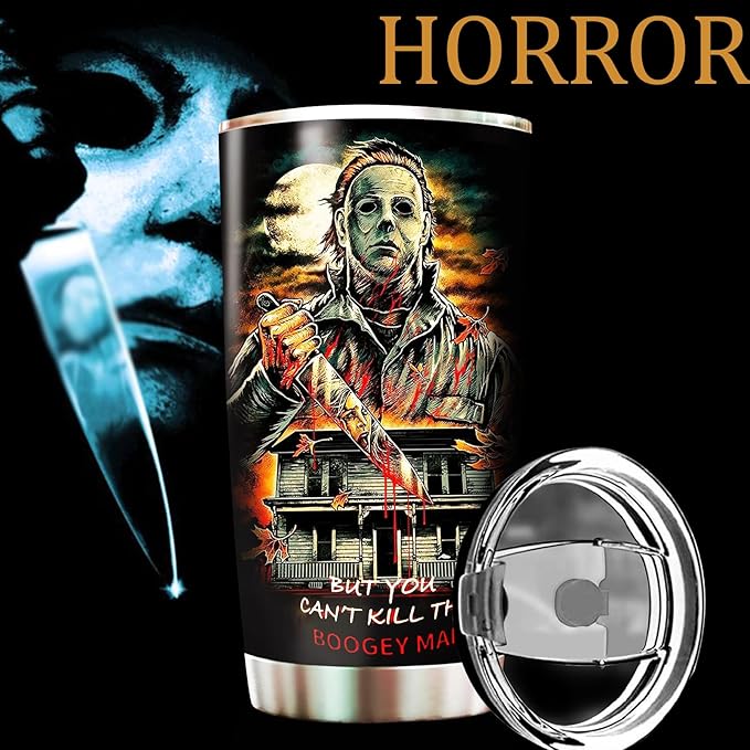 Horror Tumbler with Lid and Straw - Gift for Men, Women Who Love A Good Scare - Valentines Day Coffee Cup - Gifts for Friend on Birthday, Anniversary - Valentines Decorations - Horror Tumbler 20 Oz
