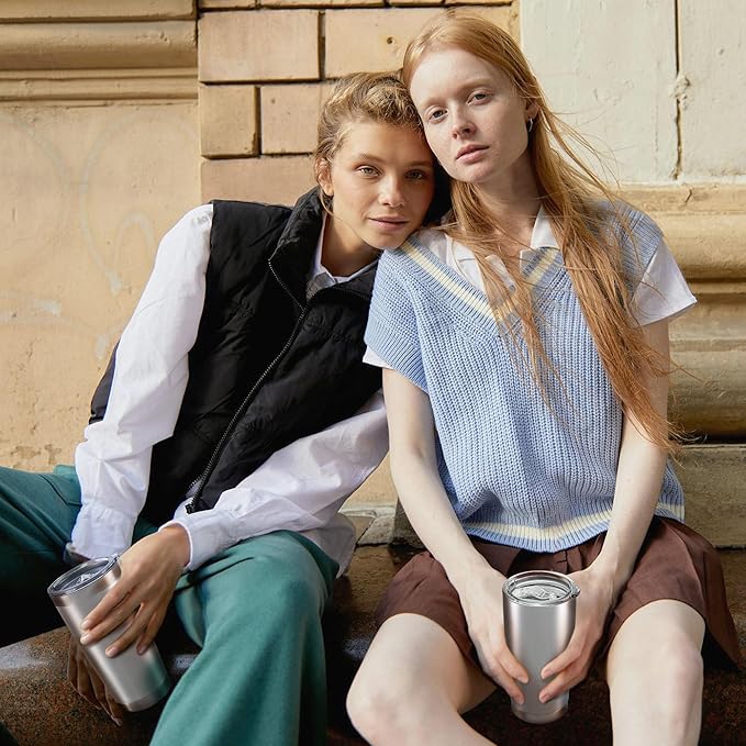 20 oz Tumbler with Lid Stainless Steel Insulated Tumblers Bulk Double Wall Vacuum Cups Powder Coated Travel Mug Keep Drinks Cold and Hot, Stainless Steel, 12 Pack