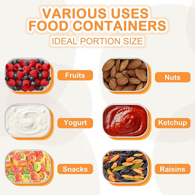 TeamFar 3 Pack 8oz Stainless Steel Snack Containers, Food Container with Silicone Lid Easy Open Leakproof, 8 oz Metal Toddler Kid Lunch Bento Box for Daycare Home Work Picnic, Orange