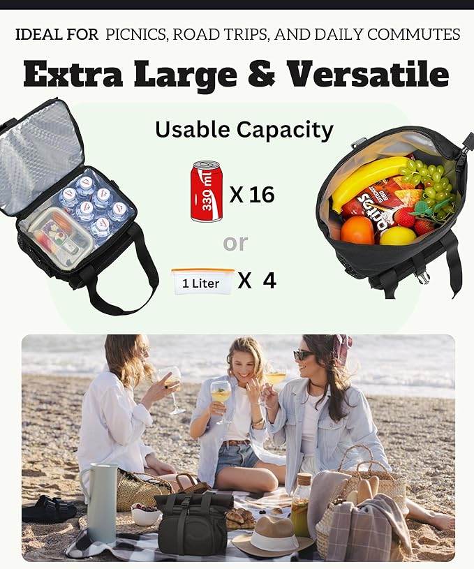 SUNNY BIRD Dual Compartment Lunch Bag Insulated Lunch Box for Women and Men (Black 01)