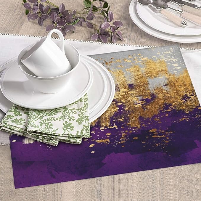 Purple Gold Abstract Art Dish Drying Mat for Kitchen Counter, Absorbent Microfiber Drying Pad for Dishes, Decorative Kitchen Mat for Sink Area & Coffee Bar, Foldable Reversible Purple Decor 16" x 18"