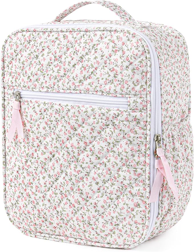 Aileam Lunch Box Lunch Bag for Women Cute Girls Insulated Womens Lunch Bag For Work Quilted Large Capacity Reusable Insulated Cooler for Work School Picnic Travel Pink Little Floral