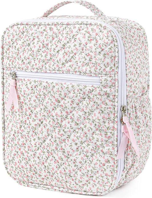 Aileam Lunch Box Lunch Bag for Women Cute Girls Insulated Womens Lunch Bag For Work Quilted Large Capacity Reusable Insulated Cooler for Work School Picnic Travel Pink Little Floral