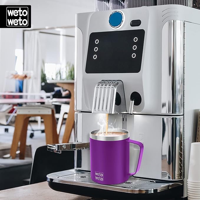 WETOWETO 14 oz Coffee Mug, Vacuum Insulated Camping Mug with Lid, Double Wall Stainless Steel Travel Tumbler Cup, Coffee Mugs Outdoor, Powder Coated Purple