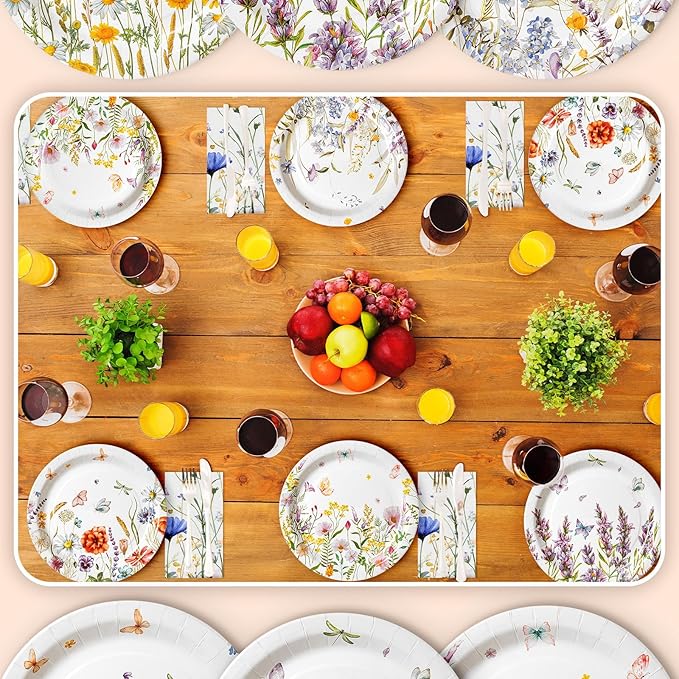 Zhehao 50 Pcs Wildflower Paper Plates 9 Inch Disposable Summer Plates Party Decoration for Birthday Picnic Spring Wedding Baby Shower
