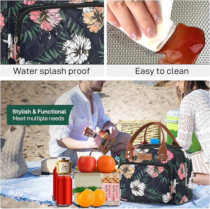 Buringer HOMESPON Lunch Bag for Woman Man Adults with Front Pocket Insulated Lunch Tote Lunch Box Container for Work Picnic or Travel（Green Leaves）