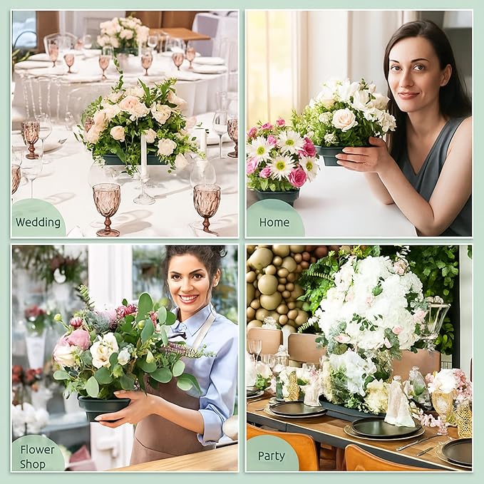 Sabary 12 Pack Large Size 10 Inch Floral Foam Bowl Floral Bowls for Arrangements Plastic Flower Centerpiece Container with Green Foam Block Kit for Table Party Wedding Festival Flower Decor