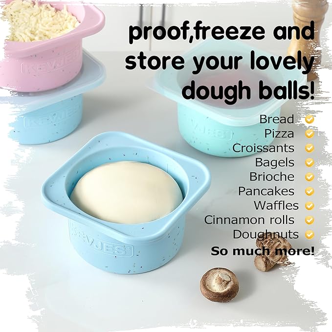 1000ml PLUS Individual Pizza Dough Proofing Containers with Airtight Lids – Food Grade Silicone, Freezer/Fridge/Dishwasher Safe – For Margherita, Pepperoni, Neapolitan Pizza – 2 Pack (Aqua)