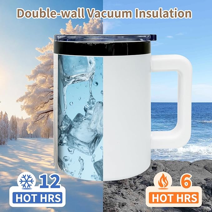 10 oz Tumbler with Handle and Straw Stainless Steel Insulated Coffee Mug for Laser Graving Powder Coated Cup with Black Plated(White,6 pack)